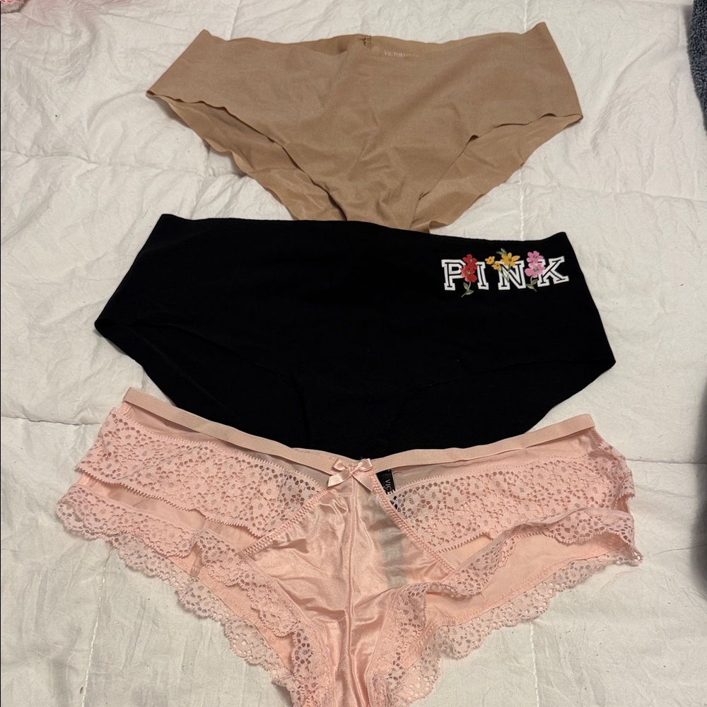 PINK Victoria's Secret 2hipster 1 cheekySet - Black, Tan, Light Pink